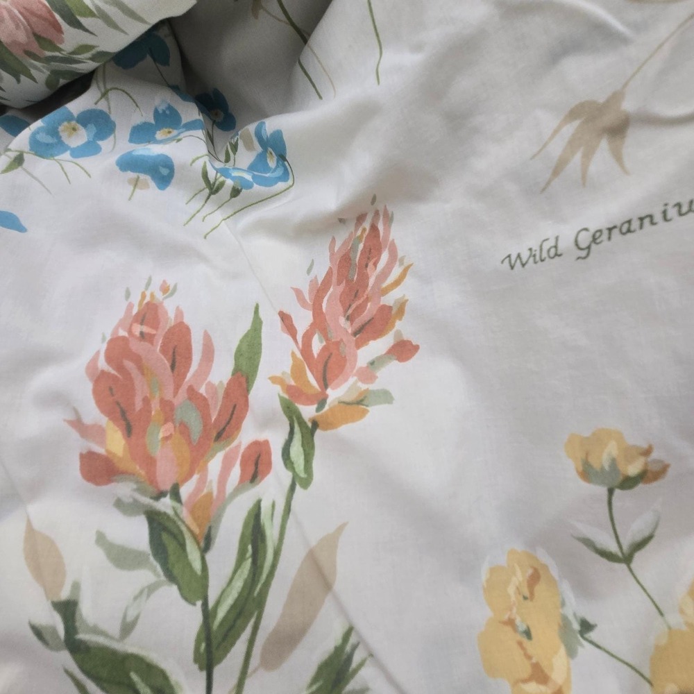 Vintage JCPenney King FLAT Sheet Wildflower Botanical Floral Percale USA Made